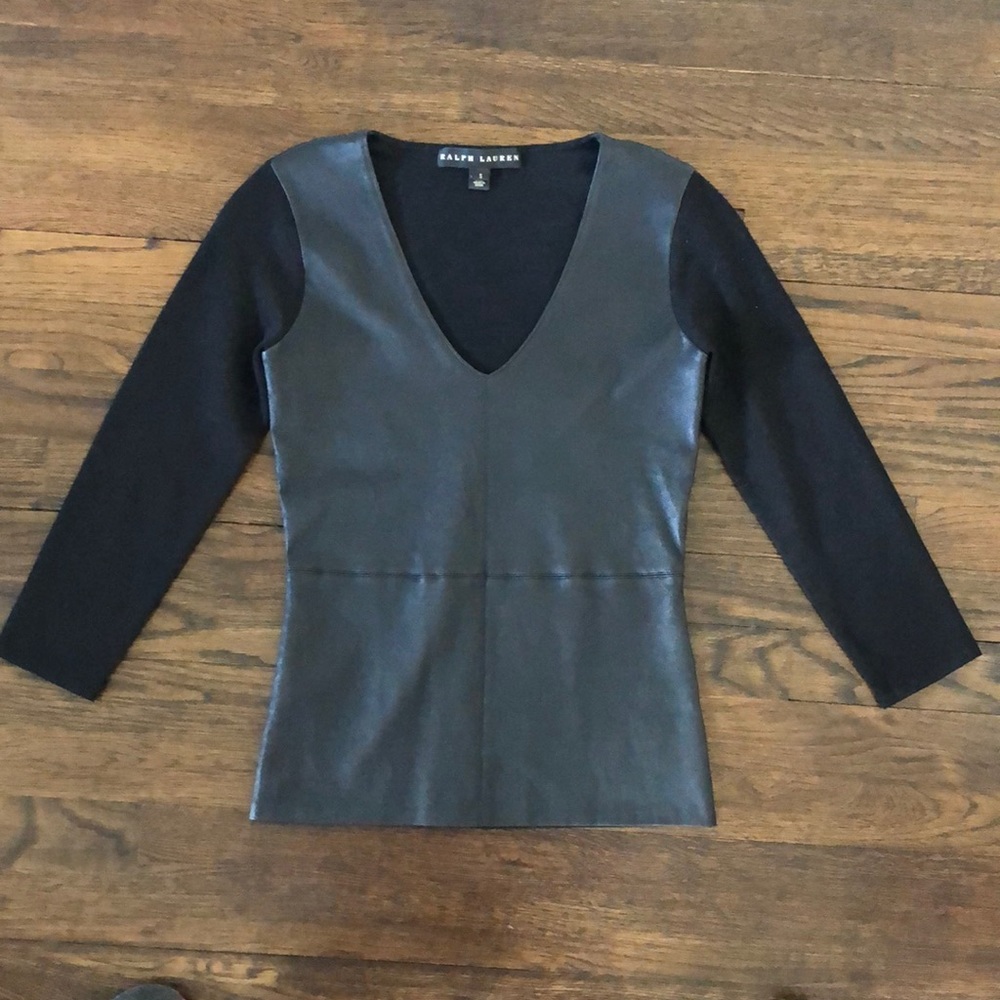 Ralph Lauren Black Label Stretch Leather/Silk Top
